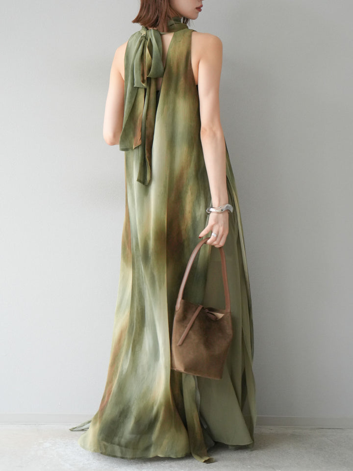 [予約]ニュアンスシアーレイヤードスリットワンピース/グリーン
