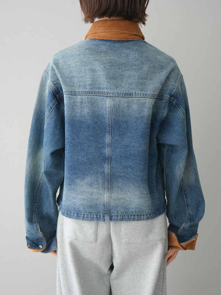 [予約]コーデュロイ×デニムショートカバーオール/blue