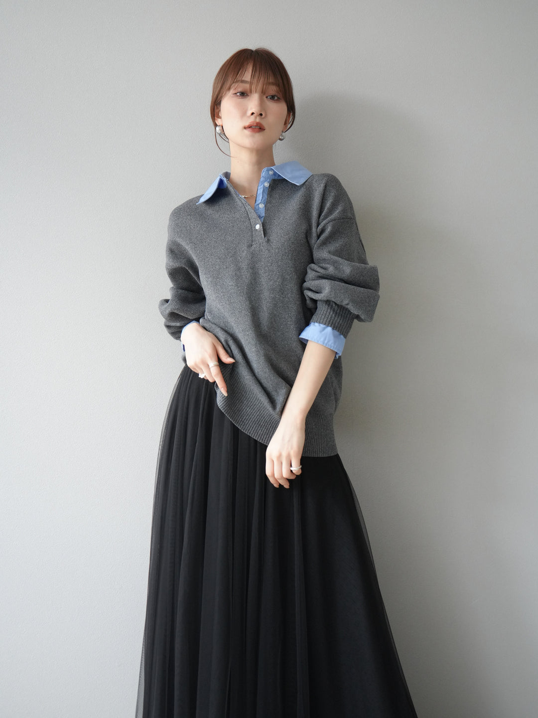 [SET]襟付きポロニットプルオーバー+選べるアクセセット(2set)