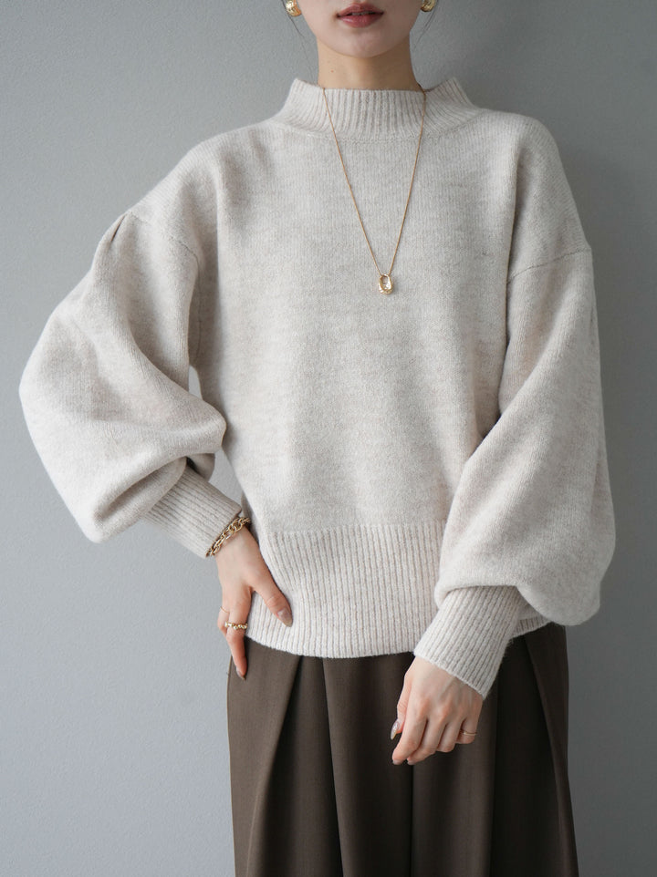 [予約]ボリュームスリーブプチネックニットプルオーバー/オートミール