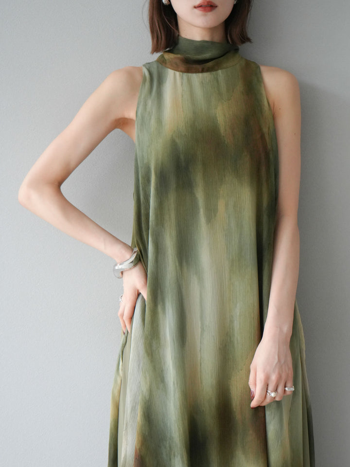 [予約]ニュアンスシアーレイヤードスリットワンピース/グリーン
