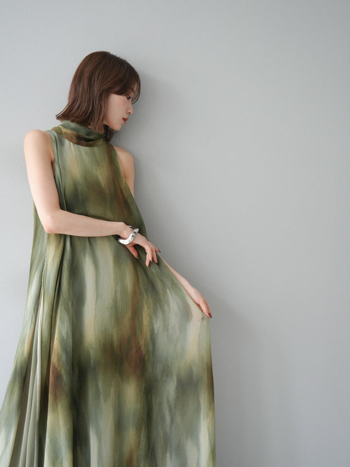 [予約]ニュアンスシアーレイヤードスリットワンピース/グリーン