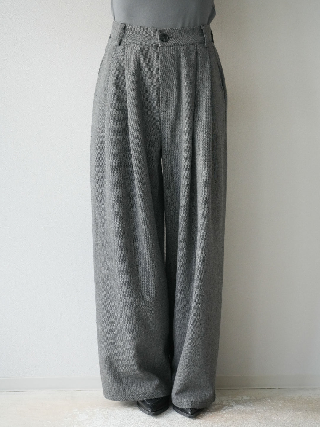 [予約]ツイードタッチタックワイドパンツ/ダークグレー