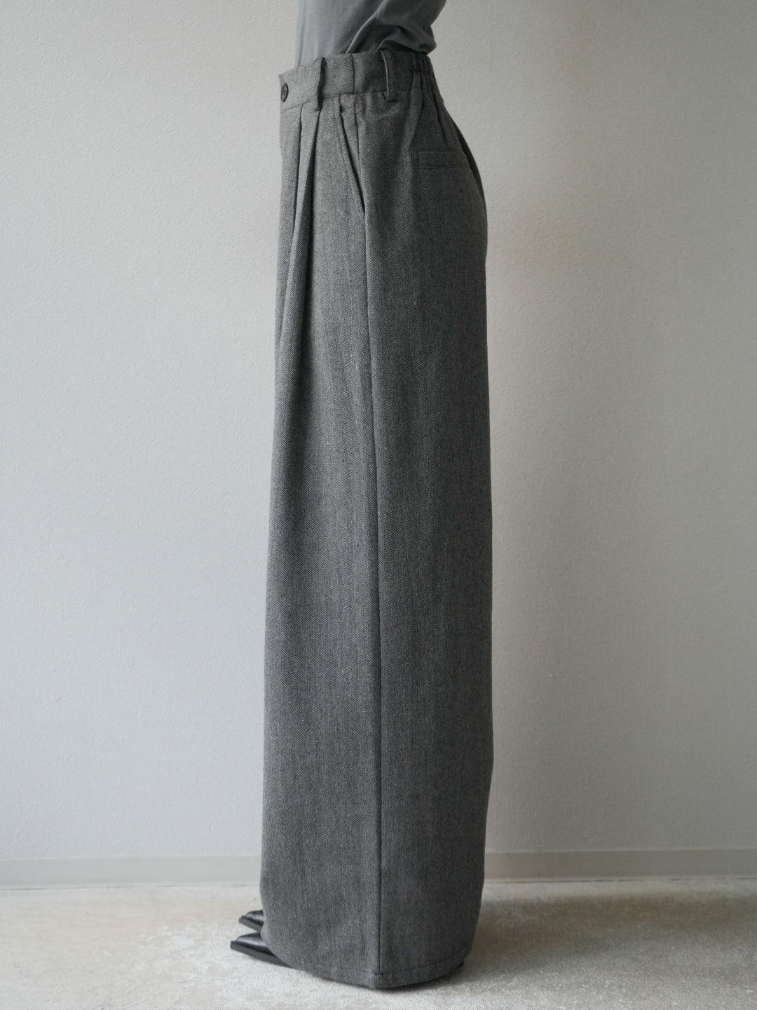 [予約]ツイードタッチタックワイドパンツ/ダークグレー