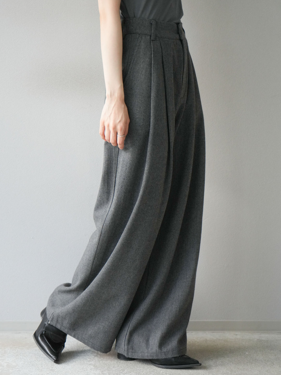 [予約]ツイードタッチタックワイドパンツ/ダークグレー