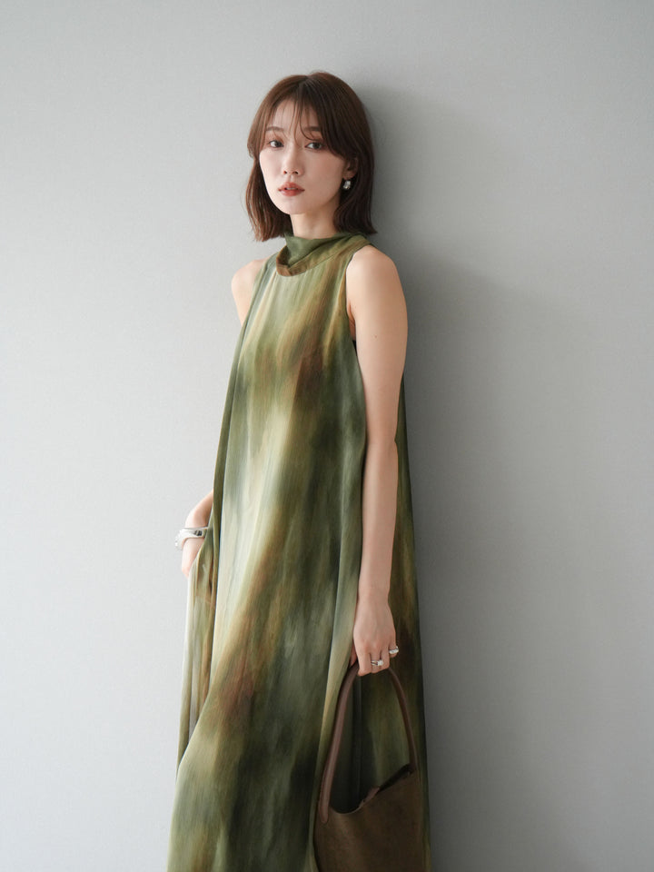 [予約]ニュアンスシアーレイヤードスリットワンピース/グリーン