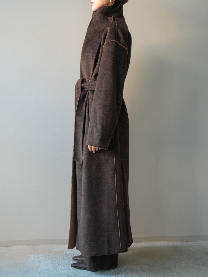 [予約]ダブルフェイスバイカラーロングコート/brown