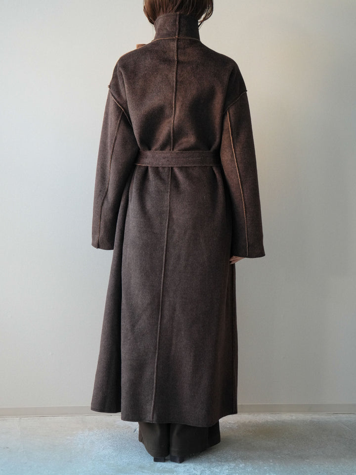 [予約]ダブルフェイスバイカラーロングコート/brown