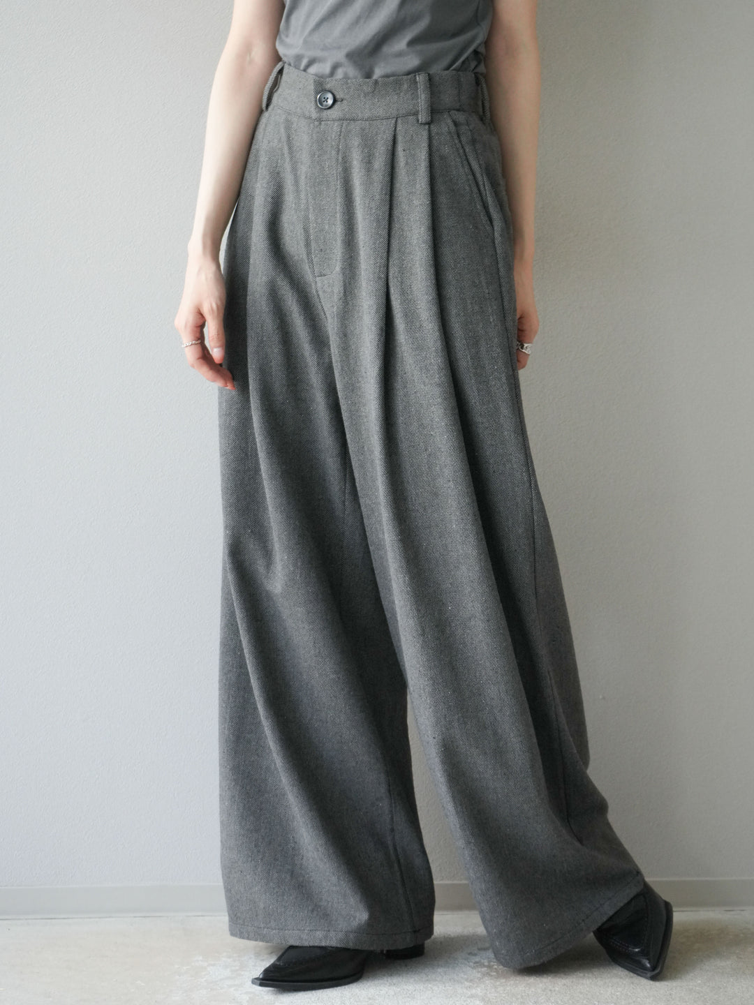 [予約]ツイードタッチタックワイドパンツ/ダークグレー