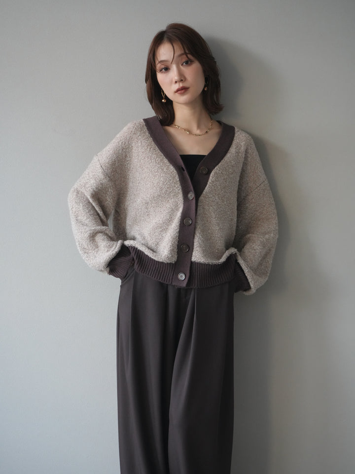 [予約]ブークレバイカラーニットカーディガン/beige