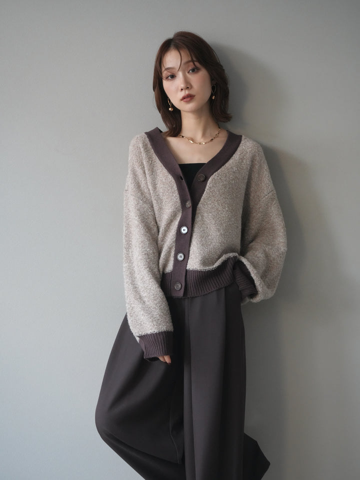 [予約]ブークレバイカラーニットカーディガン/beige