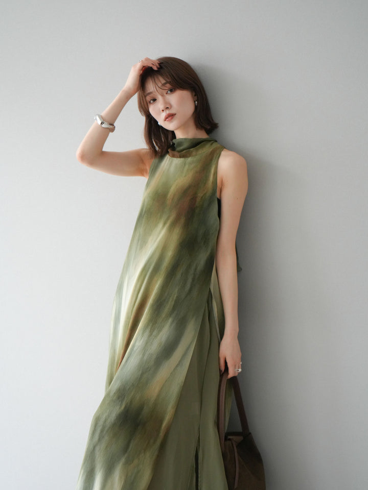 [予約]ニュアンスシアーレイヤードスリットワンピース/グリーン