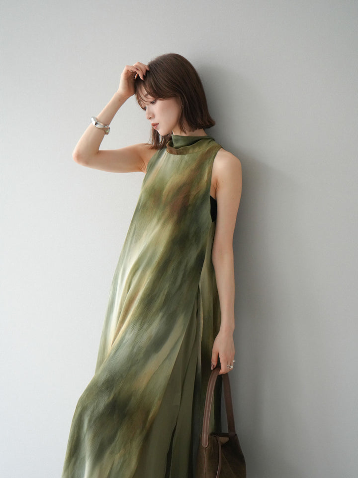 [予約]ニュアンスシアーレイヤードスリットワンピース/グリーン