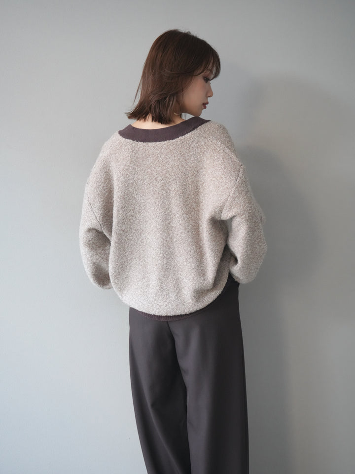 [予約]ブークレバイカラーニットカーディガン/beige