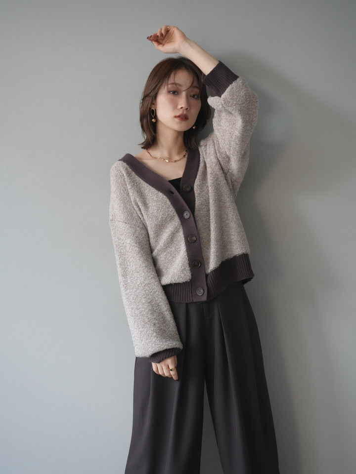 [予約]ブークレバイカラーニットカーディガン/beige