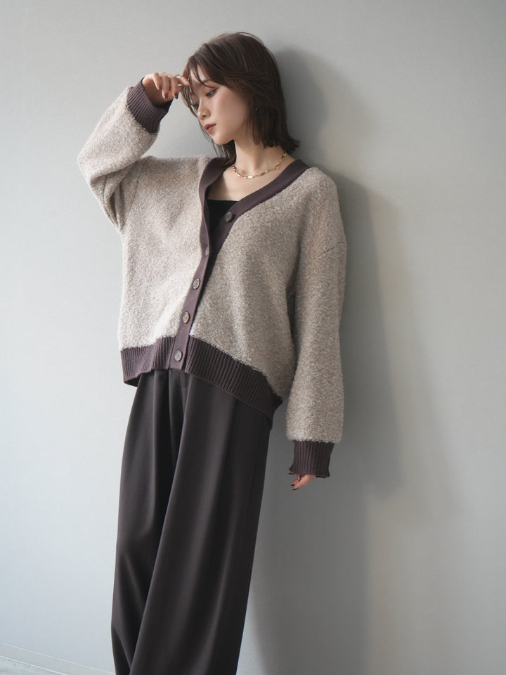 [予約]ブークレバイカラーニットカーディガン/beige