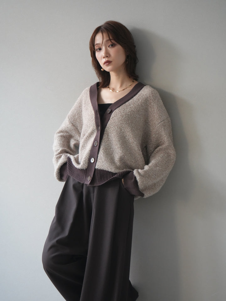 [予約]ブークレバイカラーニットカーディガン/beige