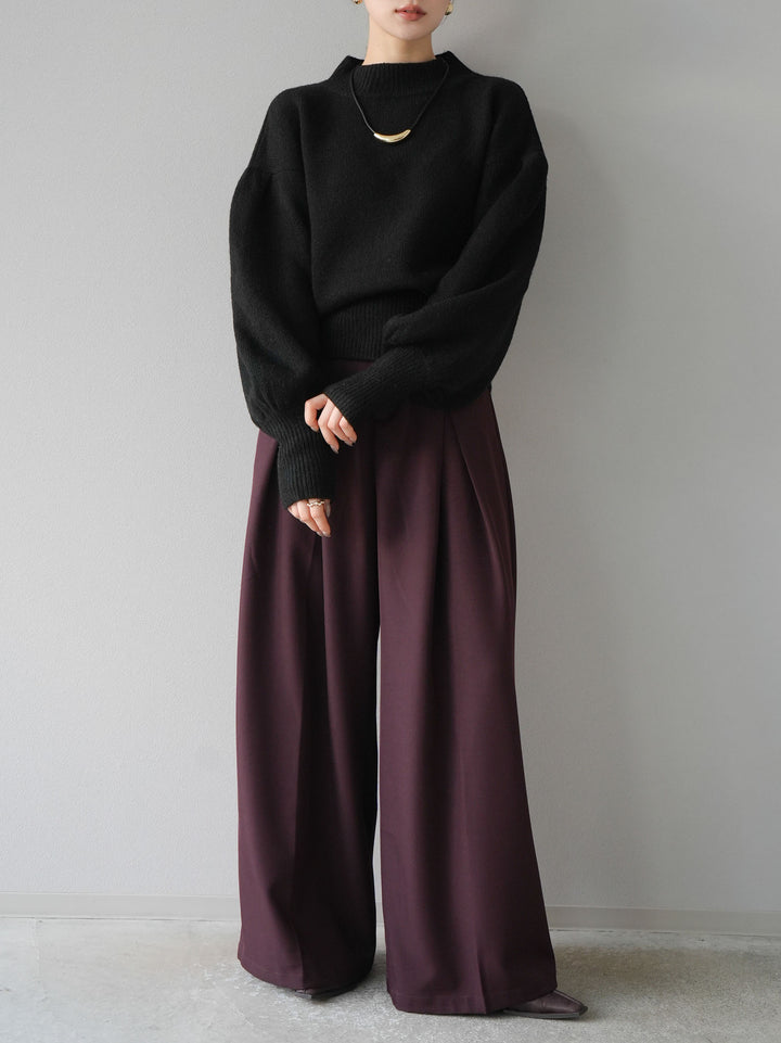 [預訂] 寬袖小領針織套頭衫/黑色