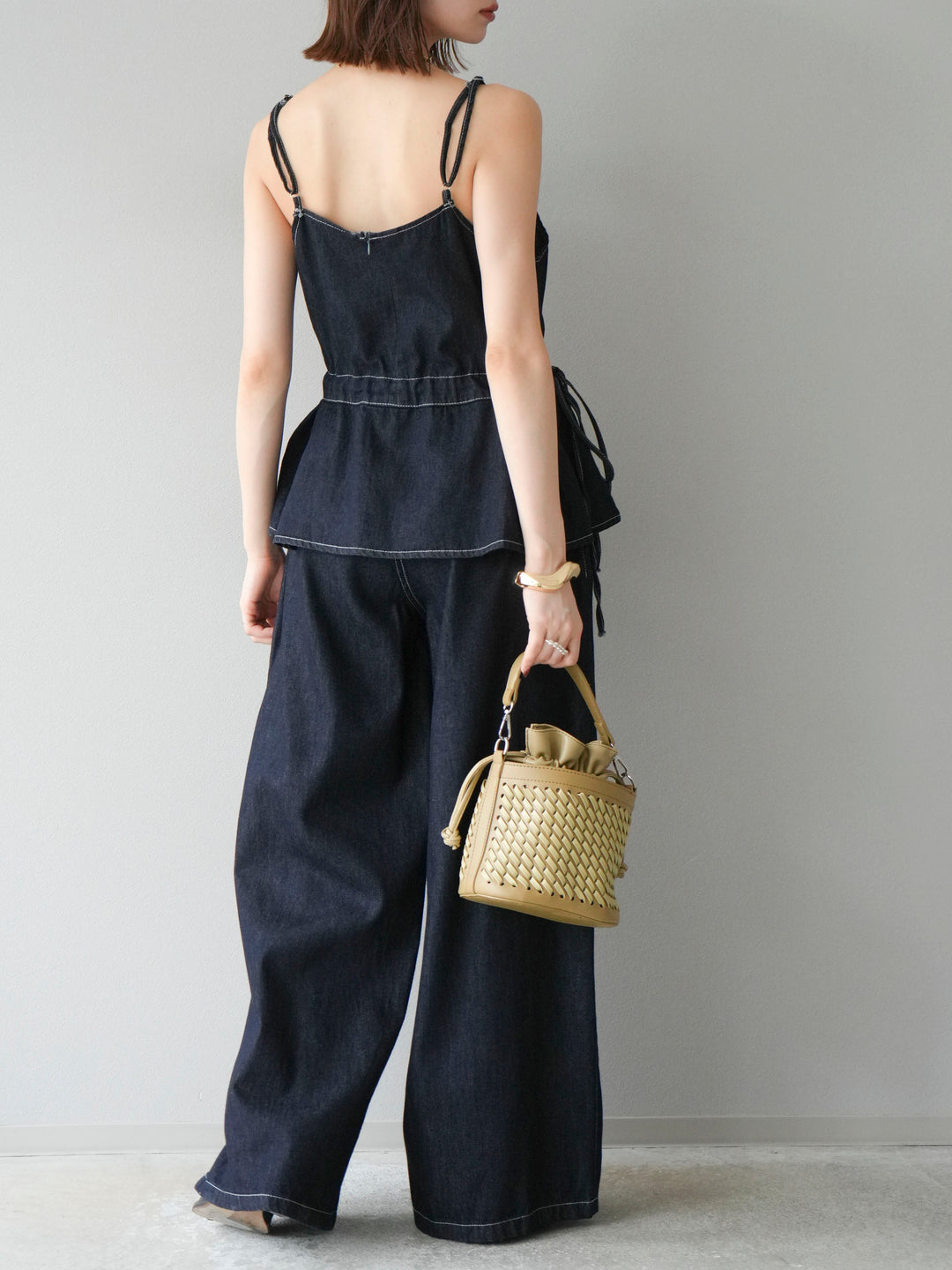 [SET]デニムタックフレアキャミソール＆イージーワイドパンツSET UP +選べるアクセセット(2set)