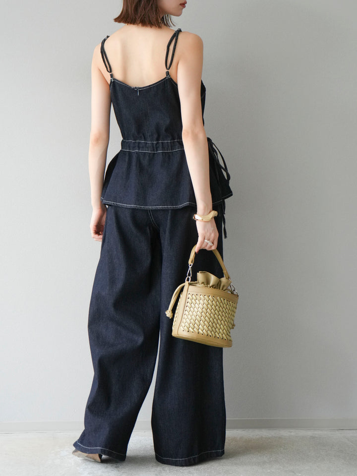 [SET]デニムタックフレアキャミソール＆イージーワイドパンツSET UP +選べるアクセセット(2set)