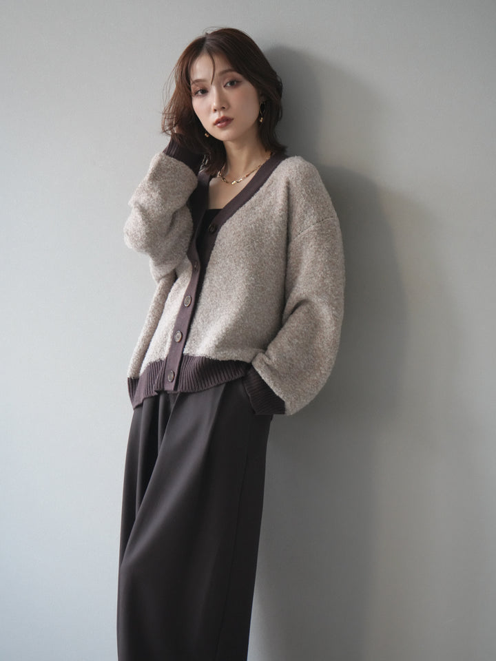 [予約]ブークレバイカラーニットカーディガン/beige