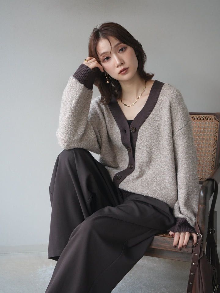 [予約]ブークレバイカラーニットカーディガン/beige