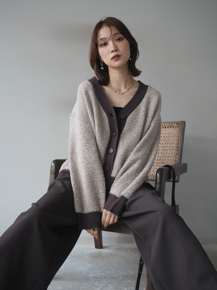 [予約]ブークレバイカラーニットカーディガン/beige