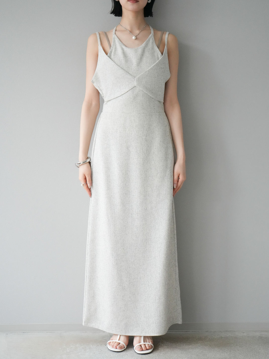 [預購] 夏季粗花呢層疊吊帶洋裝/象牙白