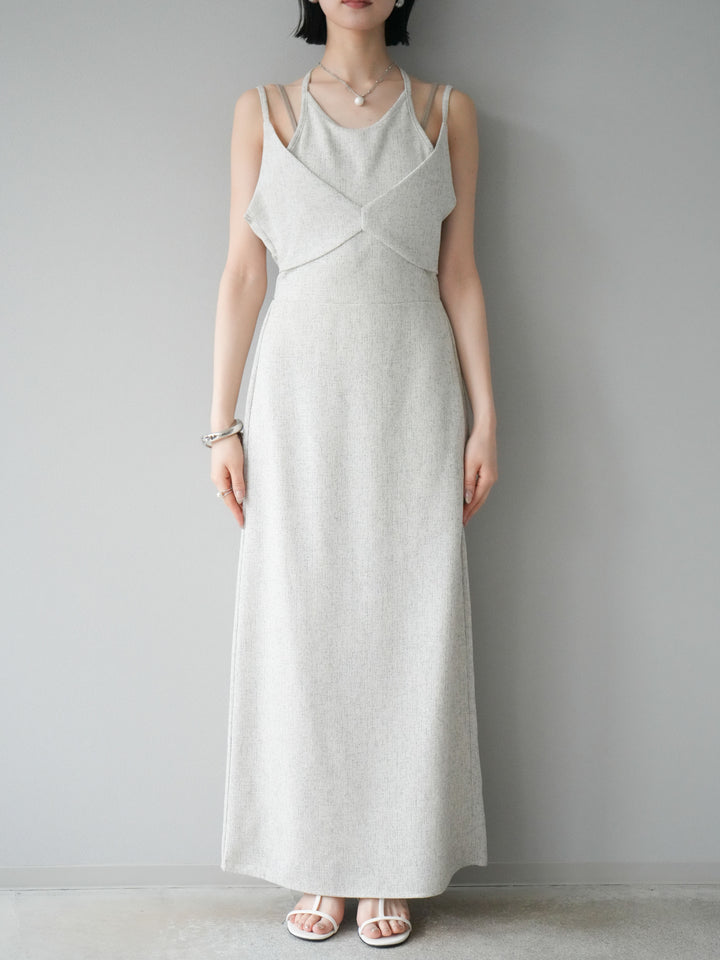 [預購] 夏季粗花呢層疊吊帶洋裝/象牙白