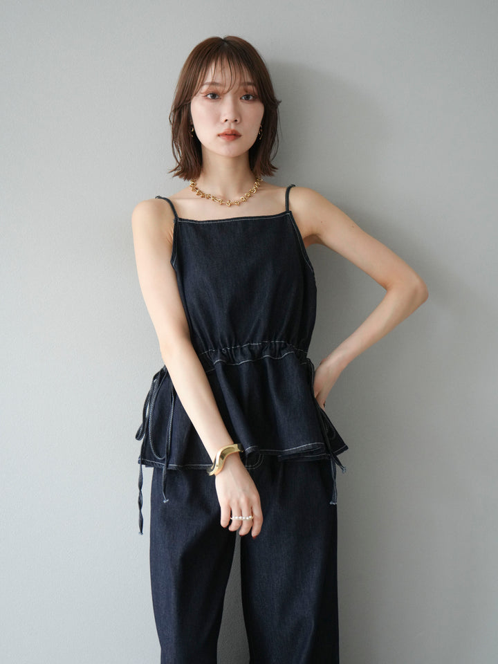 [SET]デニムタックフレアキャミソール＆イージーワイドパンツSET UP +選べるアクセセット(2set)