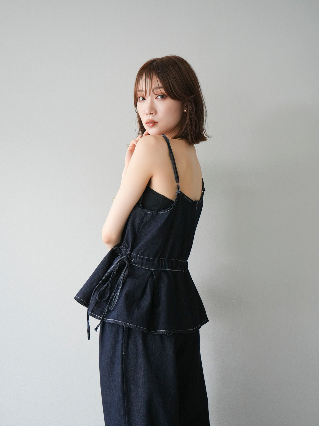 [SET]デニムタックフレアキャミソール＆イージーワイドパンツSET UP +選べるアクセセット(2set)