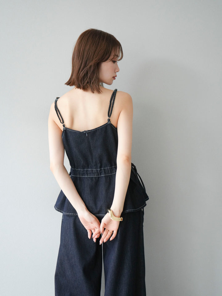 [SET]デニムタックフレアキャミソール＆イージーワイドパンツSET UP +選べるアクセセット(2set)