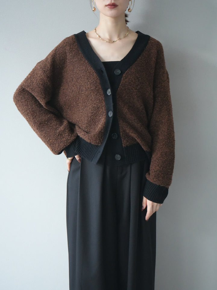 [予約]ブークレバイカラーニットカーディガン/brown