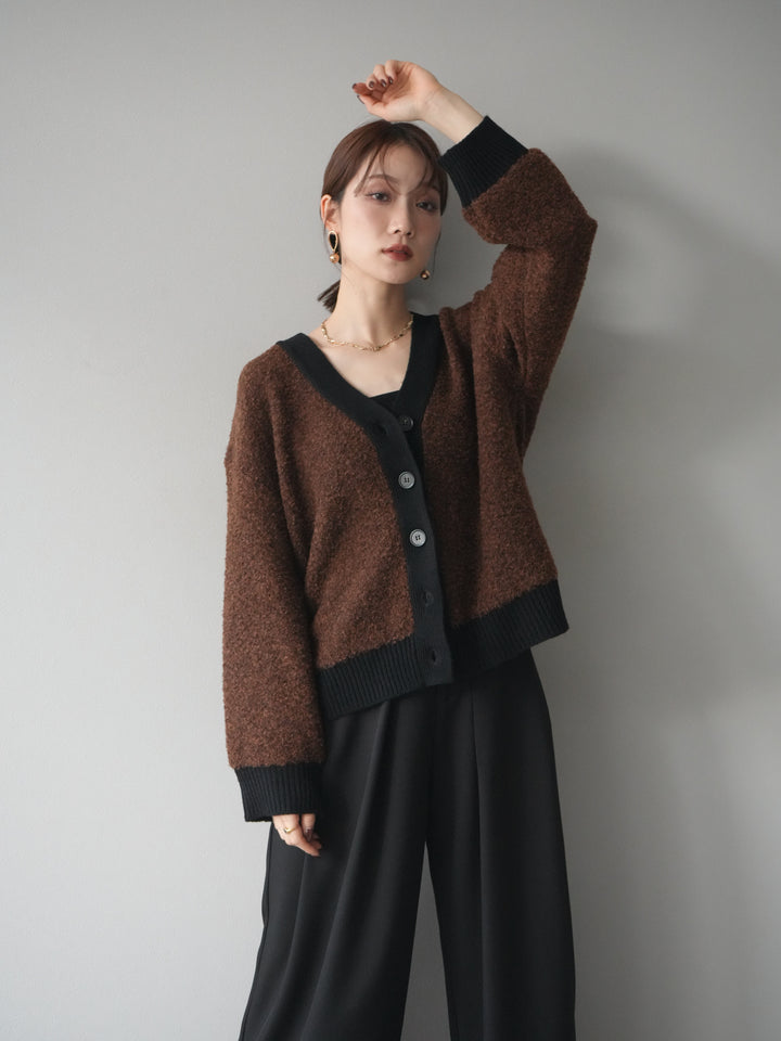 [予約]ブークレバイカラーニットカーディガン/brown
