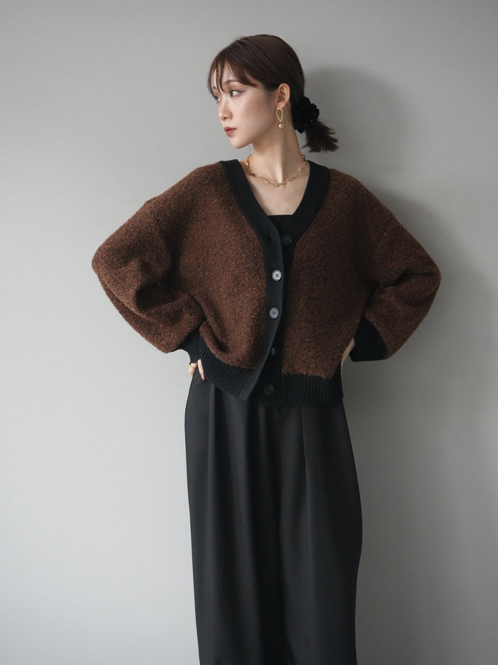 [予約]ブークレバイカラーニットカーディガン/brown
