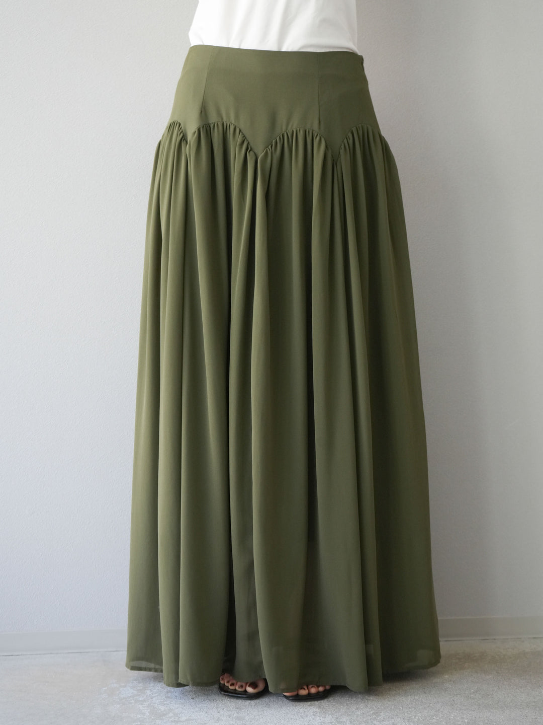 [予約]シフォンフレアスカート/カーキ