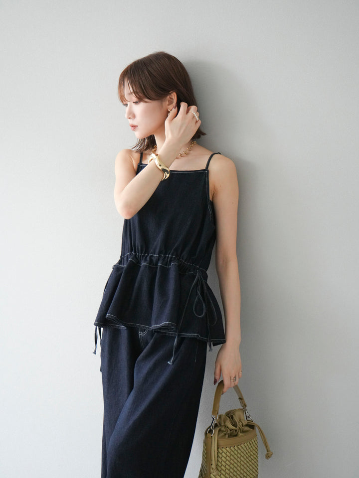 [SET]デニムタックフレアキャミソール＆イージーワイドパンツSET UP +選べるアクセセット(2set)