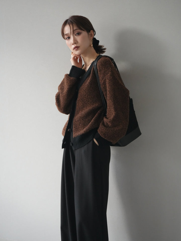 [予約]ブークレバイカラーニットカーディガン/brown