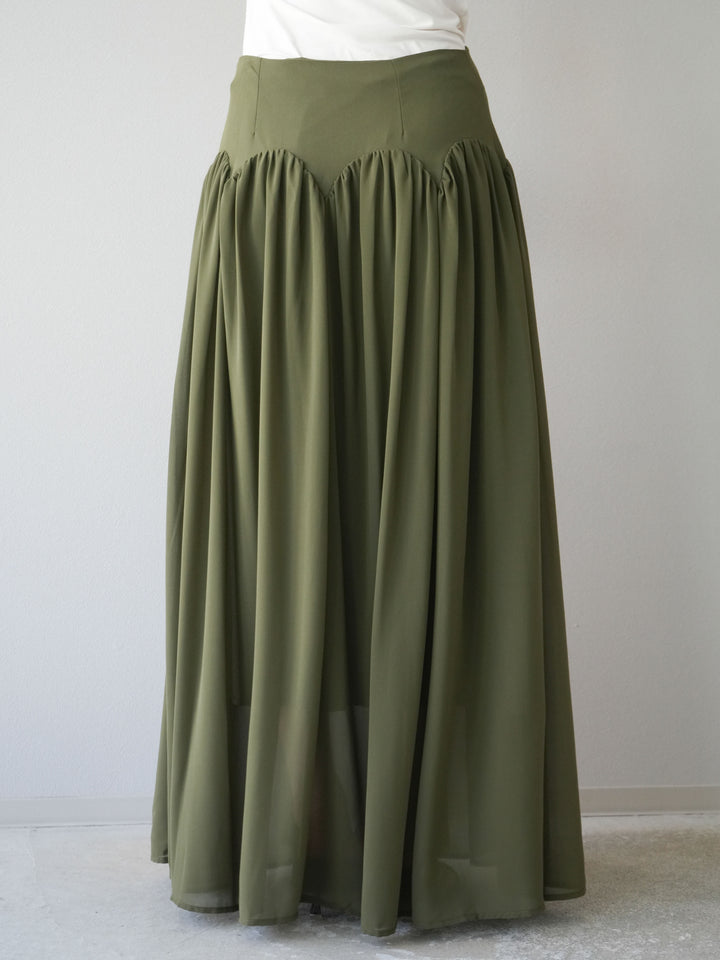 [予約]シフォンフレアスカート/カーキ