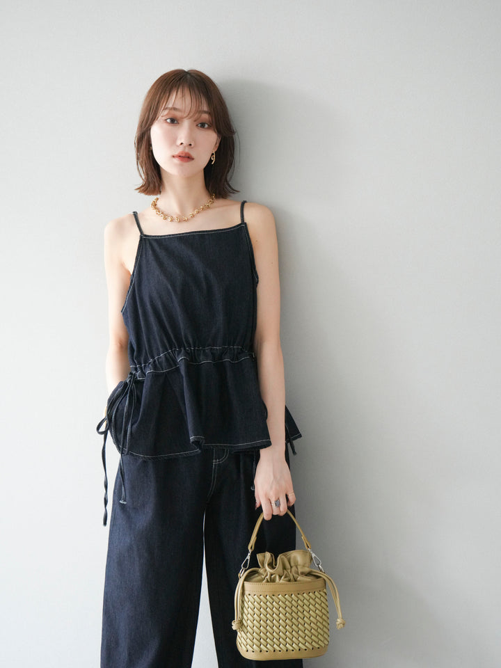[SET]デニムタックフレアキャミソール＆イージーワイドパンツSET UP +選べるアクセセット(2set)