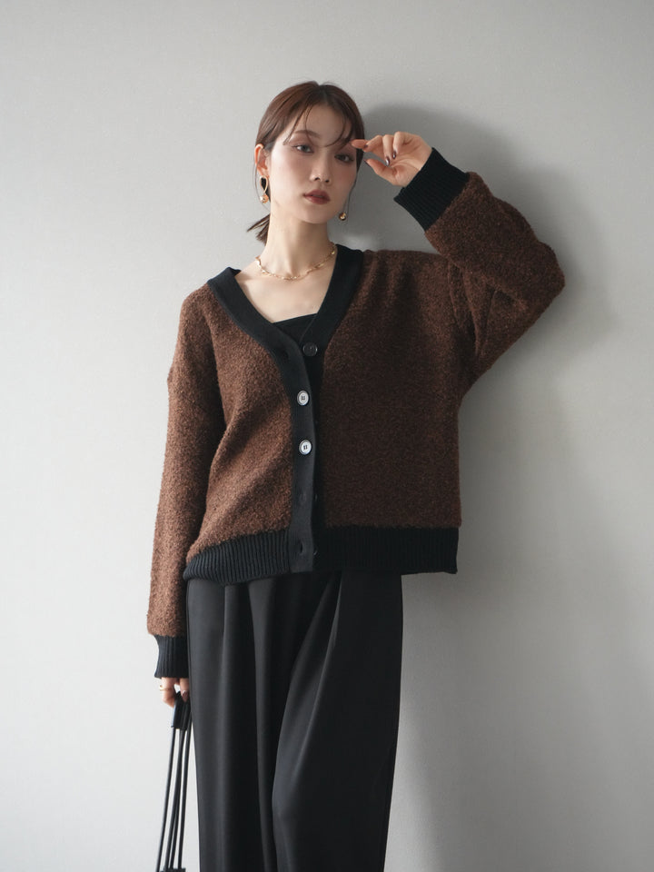 [予約]ブークレバイカラーニットカーディガン/brown