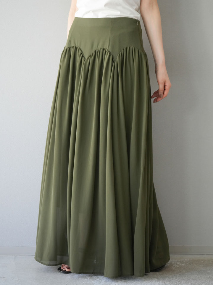 [予約]シフォンフレアスカート/カーキ