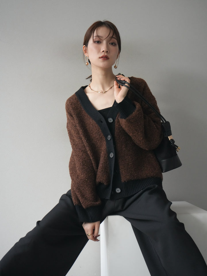[予約]ブークレバイカラーニットカーディガン/brown