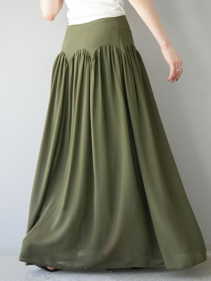 [予約]シフォンフレアスカート/カーキ