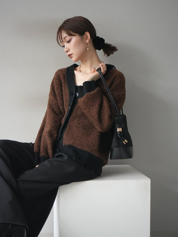 [予約]ブークレバイカラーニットカーディガン/brown
