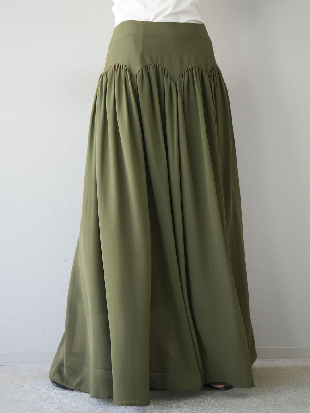 [予約]シフォンフレアスカート/カーキ