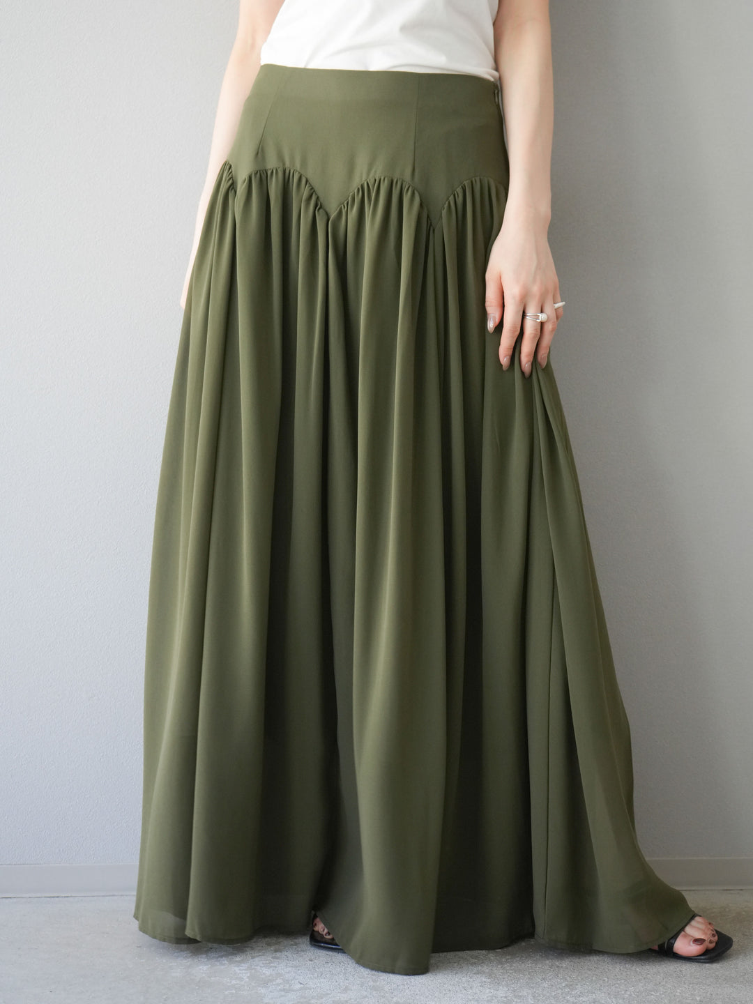 [予約]シフォンフレアスカート/カーキ