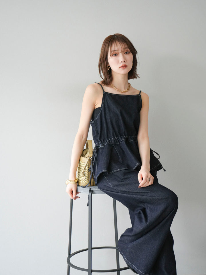 [SET]デニムタックフレアキャミソール＆イージーワイドパンツSET UP +選べるアクセセット(2set)