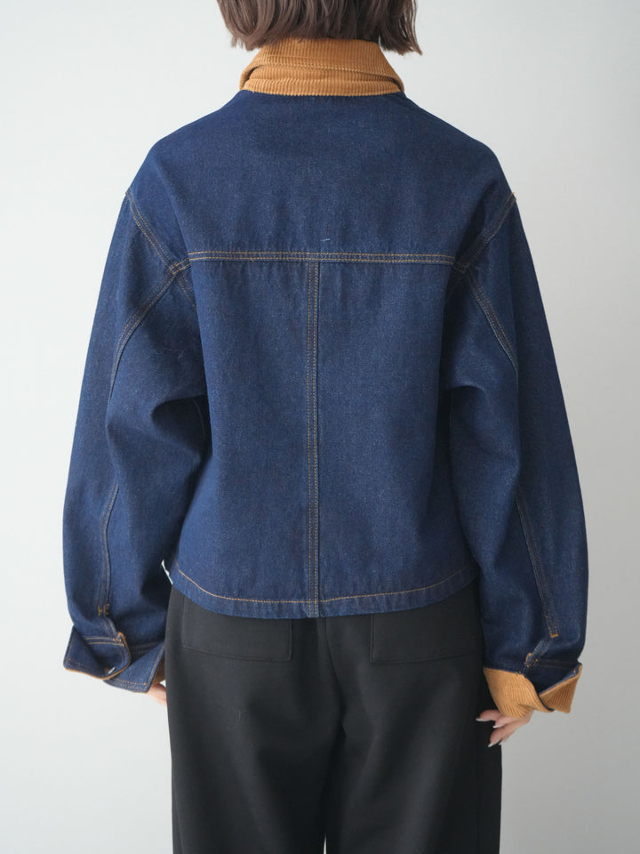 [予約]コーデュロイ×デニムショートカバーオール/indigo