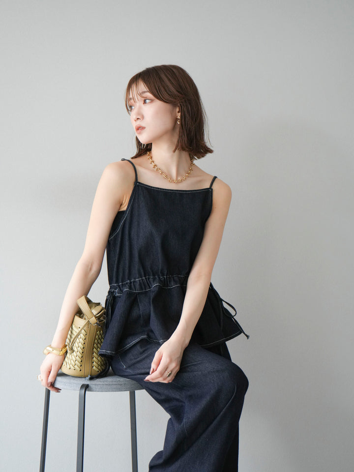 [SET]デニムタックフレアキャミソール＆イージーワイドパンツSET UP +選べるアクセセット(2set)